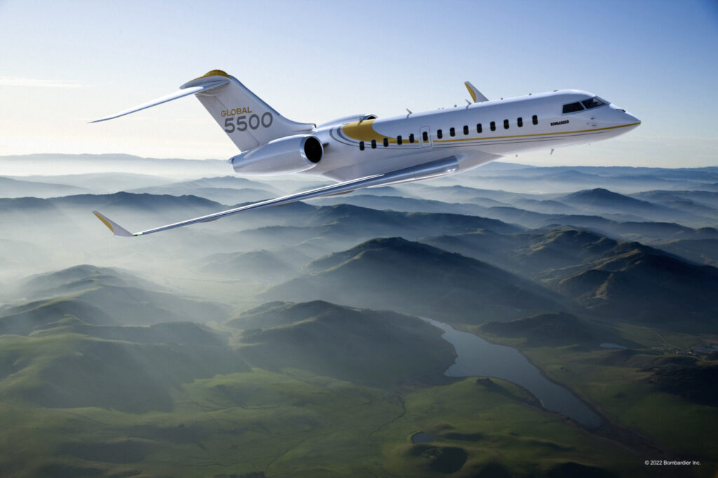 charter bombardier global 5500 flying private jet